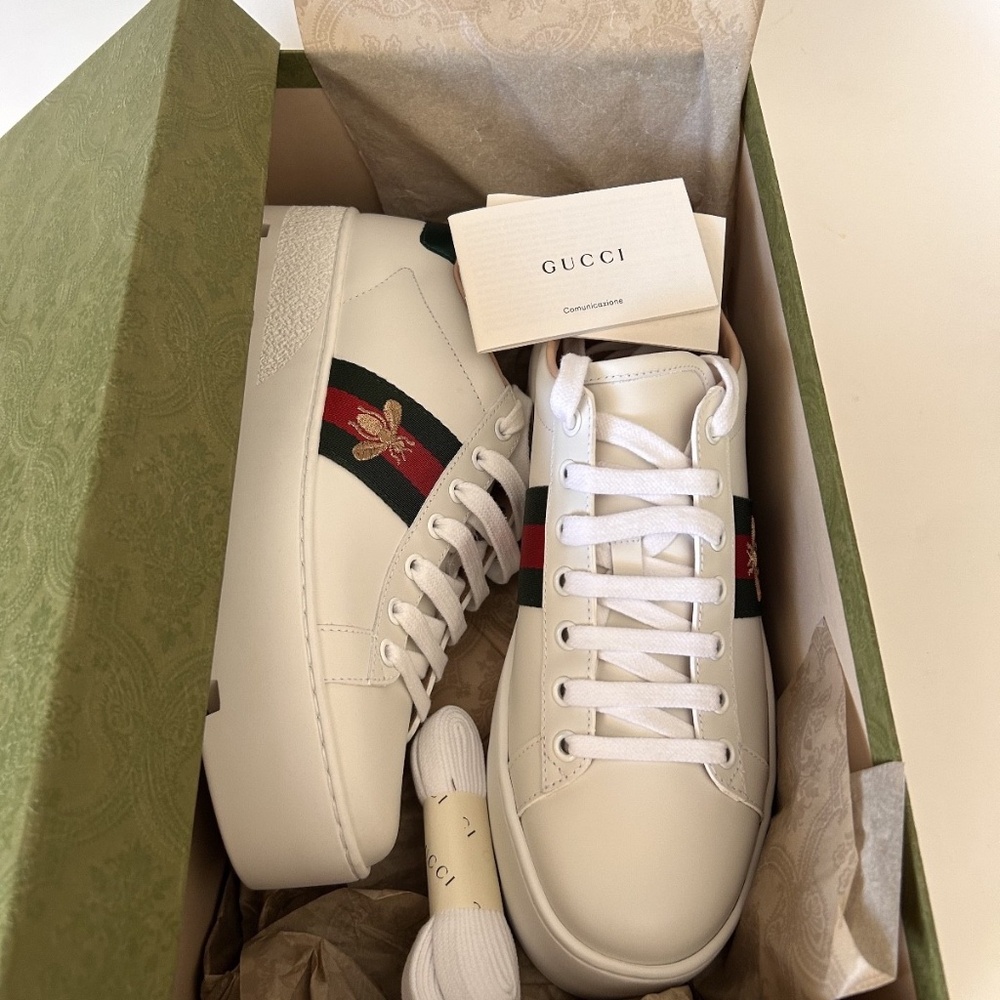 GUCCI Ace Women's White Leather Platform Sneakers Size 8.5 NIB 577573 - Picture 10 of 12